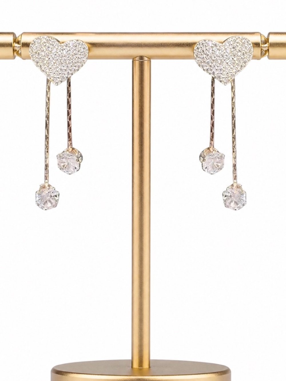 Sparkling Crystal Heart Dangle Earrings Silver Pave Zircon Heart Drop Tassels
C3
